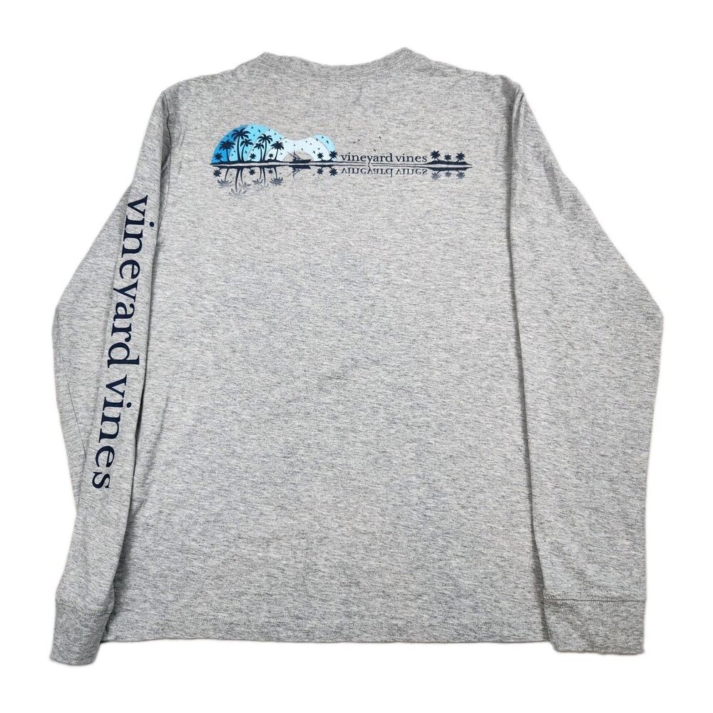 Vineyard Vines Long Sleeve Pocket T-Shirt Gray Men S Tropical Design Text Sleeve - Picture 5 of 9